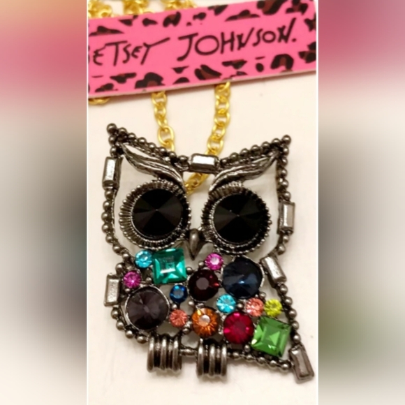 Silver Plated gold chain multicolor crystal owl necklace brooch - Picture 5 of 14